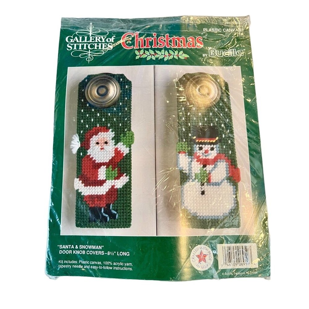 Bucilla Gallery of Stitches Santa & Snowman Door Knob Covers No. 6959